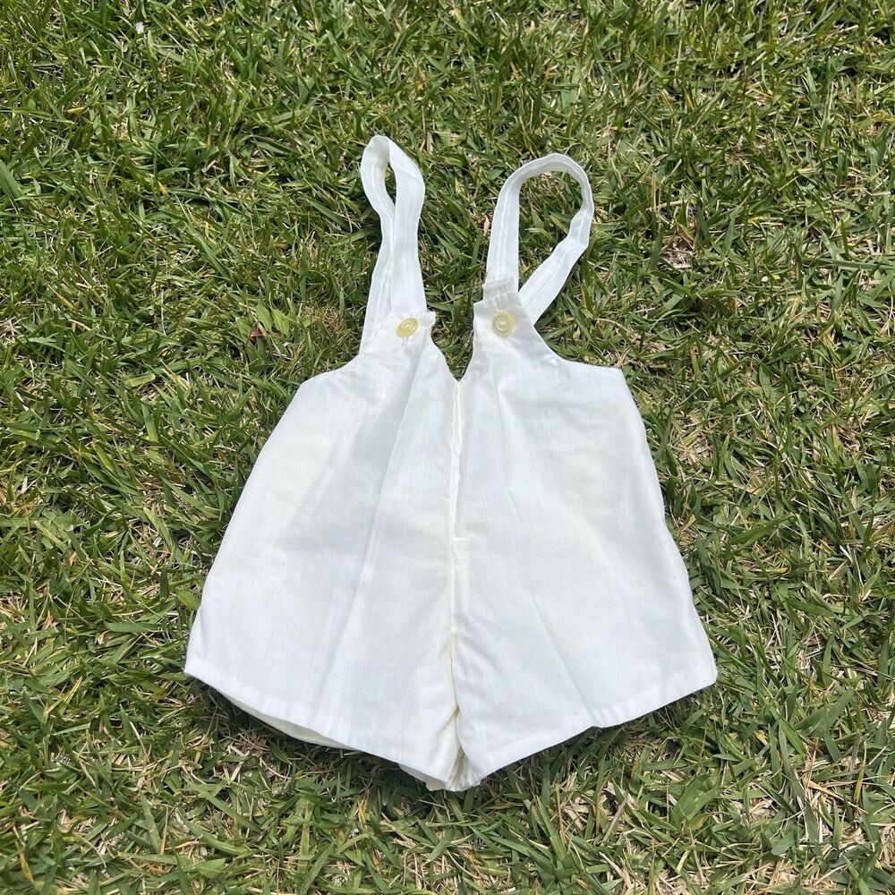 Toddle Tyke White Overalls  Embroidere  11- 16 lbs  Vintage 70s.